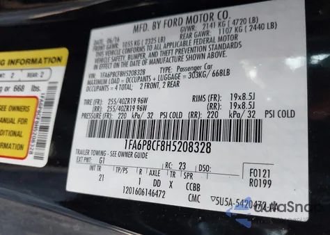 2017 Ford Mustang Gt z USA, uszkodzony, nr VIN 1FA6P8CF8H5208328